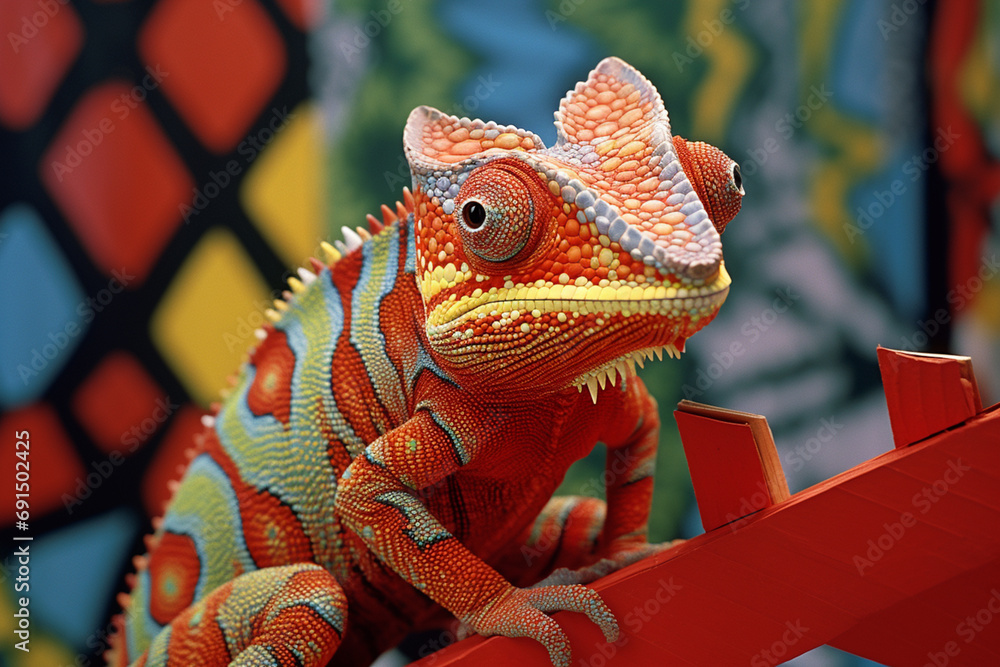 Poster A chameleon represented through a canvas of shifting, colorful patterns.