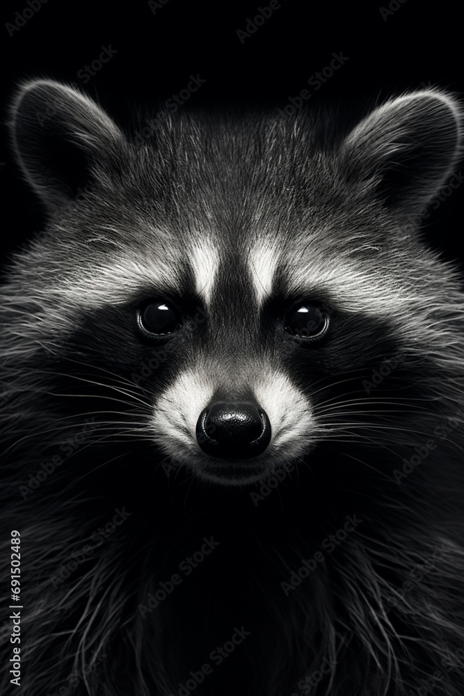 Aufkleber a raccoon's face abstracted into mischievous black and grey patterns.