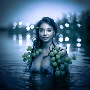 Beautiful Woman in the water at night