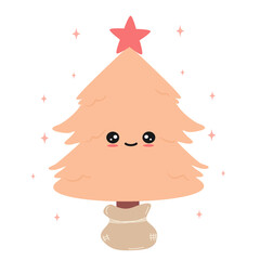 Cute hand drawn cartoon character baby christmas tree vector illustration isolated on white background 