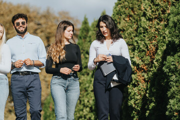 Learners collaborate in a park, discussing topics and working towards better grades. Faculty...