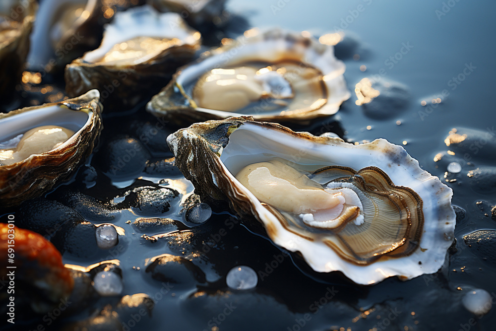 Poster oysters - grey and pearly abstract shapes with oceanic hints.