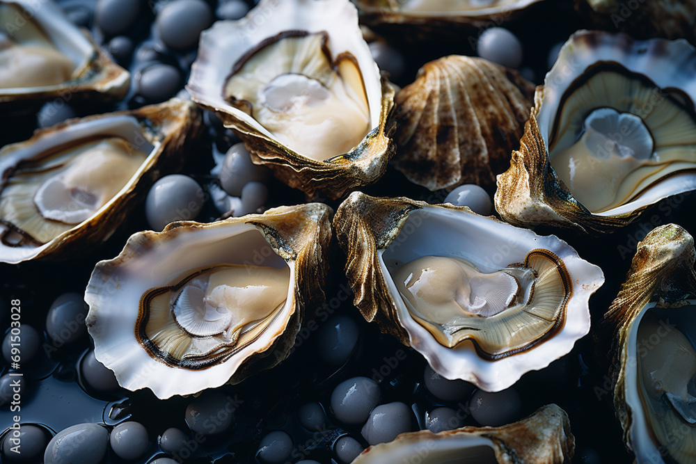 Poster oysters - grey and pearly abstract shapes with oceanic hints.