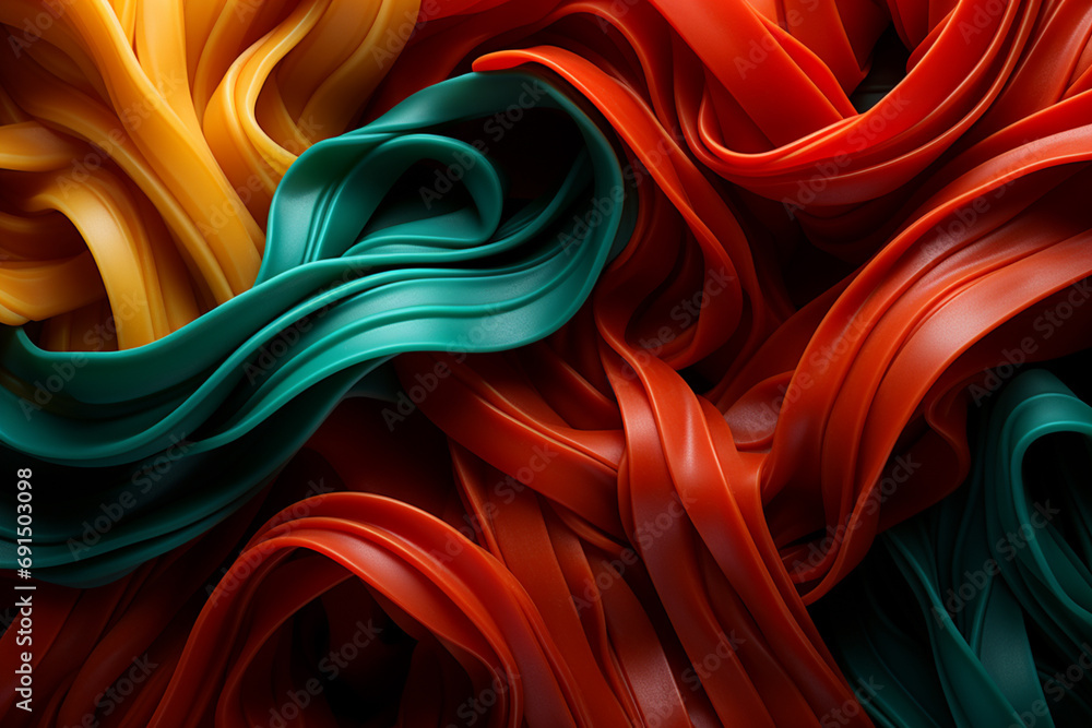Poster spaghetti - intertwined abstract lines in vibrant tomato red and basil green.