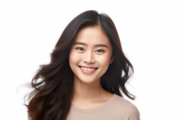 Fototapeta premium Portrait of Young Asian Woman on White Background