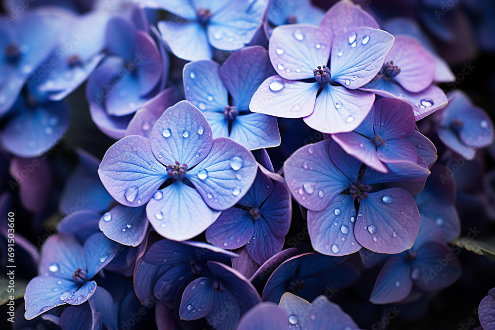 Poster Hydrangea - Clustered blue and purple abstract shapes like tiny blooms.