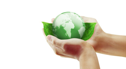 Glass globe in hand,Energy saving concept