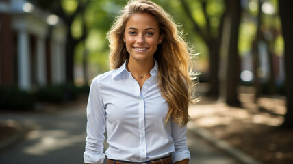 Candid, Business Casual, Preppy, frontal angle office woman - obrazy, fototapety, plakaty