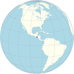 El Salvador is centered on the world map in an orthographic projection. A country in Central America. 