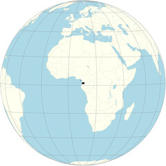 Equatorial Guinea centered on the world map in an orthographic projection