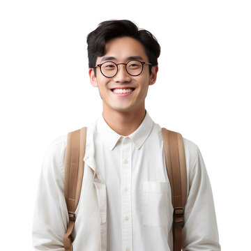 Asian male student smiling happily on transparent background PNG