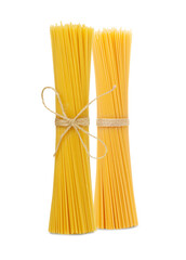 Bunch of spaghetti tied with a rope isolated on white background
