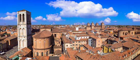 Landmarks of Italy - beautiful medieval town Ferrara in Emilia Romagna. aerial drone view of...