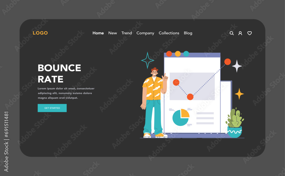Poster digital analyst showcases bounce rate on a comprehensive dashboard. monitoring user retention, pinpo