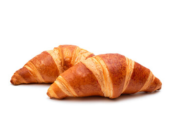 Fresh croissants isolated on white. Homemade baking