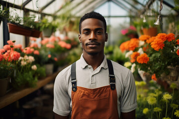 Greenhouse owner entrepreneur standing next to healthy garden harvest Generative AI