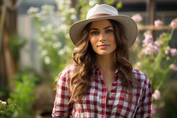 Greenhouse owner entrepreneur standing next to healthy garden harvest Generative AI