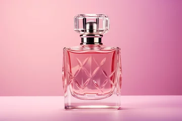 Foto op Plexiglas Elegant perfume bottle, pink background. Modern luxury parfum de toilette. The idea of gifts for St.Valentine's day, Birthday, 8-th March © Olivia