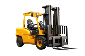 Fototapeta na wymiar Empty yellow Forklift Isolated on a cut out PNG transparent background