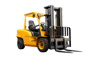 Empty yellow Forklift Isolated on a cut out PNG transparent background