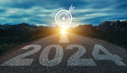 2024 happy New Year, Target, goal, objective, grow, finance, growth, business - obrazy, fototapety, plakaty