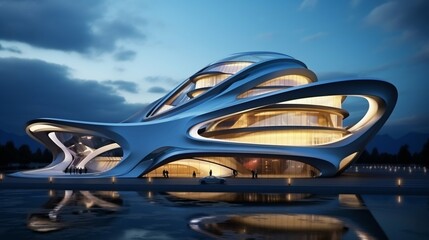 Naklejka premium Futuristic Architecture Design at Dusk. Generative ai