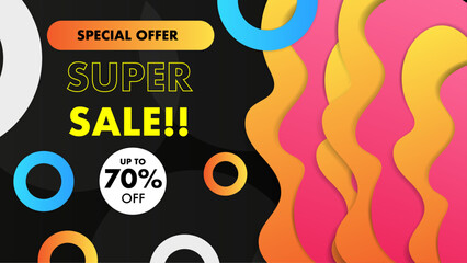 Colorful colourful vector abstract sale background design with shapes. Vector super sale template design. Big sales special offer. End of season party background