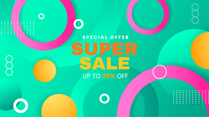 Green yellow and pink vector illustration mega big sale discount background design. Vector super sale template design. Big sales special offer. End of season party background