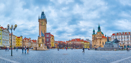 Panorama of historic Old Town Square in Stare Mesto of Prague, Czechia