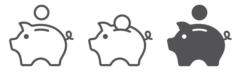 Piggy bank icon set. Piggybank saving money line symbols isolated. Vector illustration