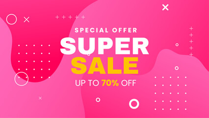 Pink white and yellow vector mega sale super promo background with discount. Vector super sale template design. Big sales special offer. End of season party background - obrazy, fototapety, plakaty