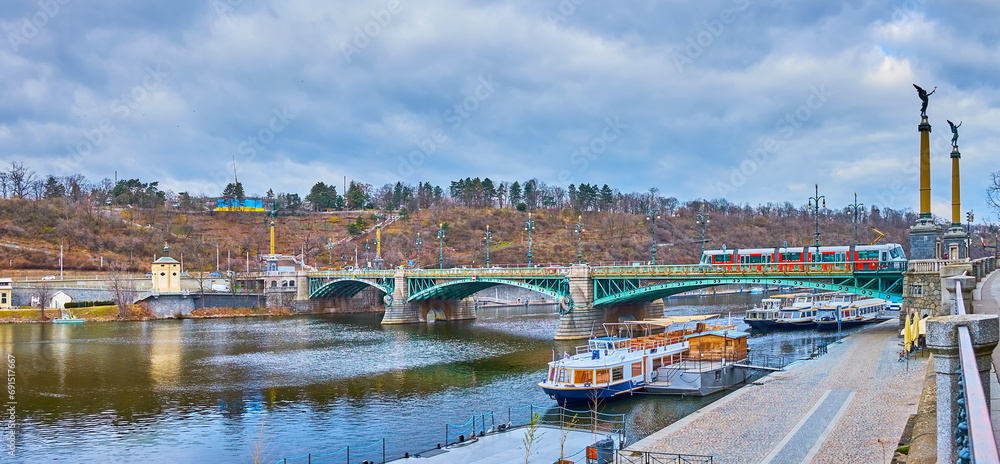 Wall mural Cech Bridge against Letna Hill, Prague, Czechia