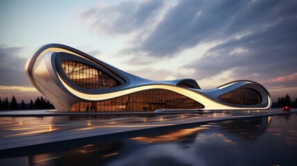 Obraz premium Futuristic Architecture Design at Dusk. Generative ai