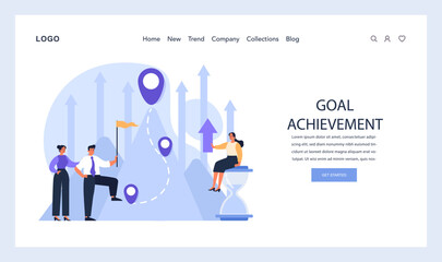 Goal Achievement concept. Dedicated team stands triumphantly amidst rising arrows, marking progress and mastery during the onboarding journey. Flat vector illustration.