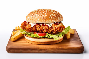 Chicken burger on white background generated.AI
