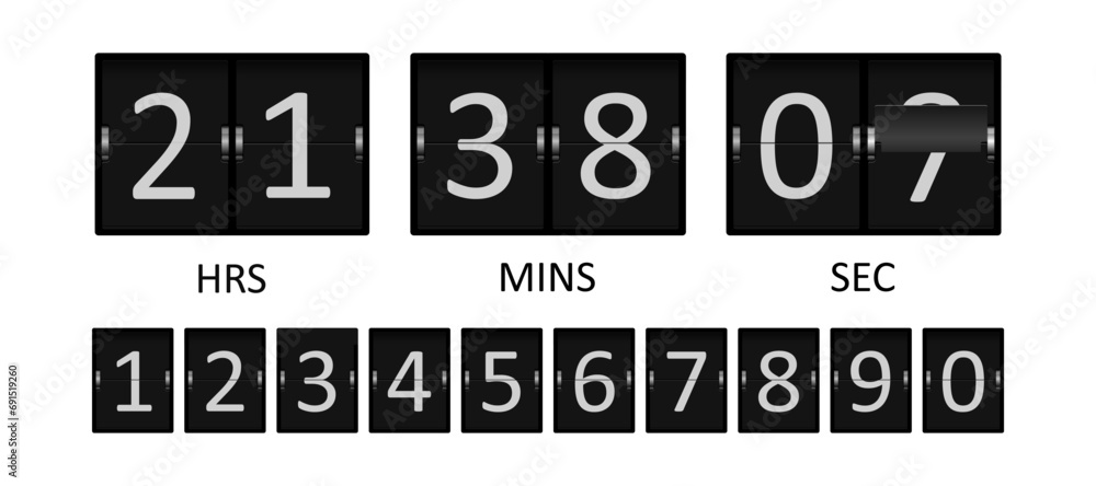 Poster realistic black flip countdown timer. countdown counter. retro style flip clock or mechanical number