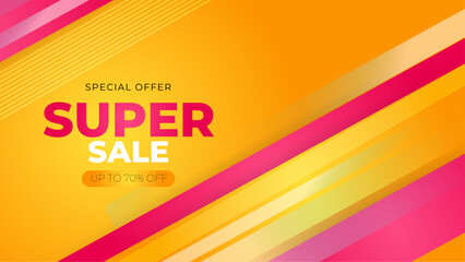 Pink and yellow vector mega sale super promo background with discount. Vector super sale template design. Big sales special offer. End of season party background