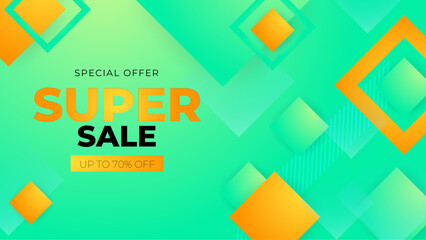 Green and yellow vector super sale discount background offer template. Vector super sale template design. Big sales special offer. End of season party background