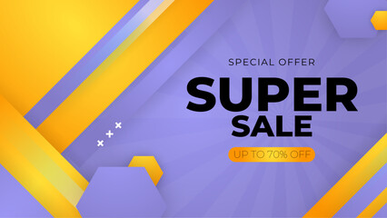 Yellow and purple violet vector mega sale super promo background with discount. Vector super sale template design. Big sales special offer. End of season party background
