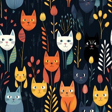 Cats are the most popular pets in the world, Each cat is unique and special, and they all make wonderful companions. cats' seamless pattern is perfect for adding special-time cheer to your home decor.