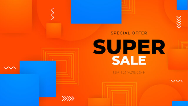 Orange and blue mega sale background vector illustration. Vector super sale template design. Big sales special offer. End of season party background