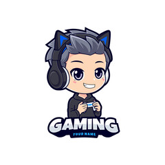 Cute chibi anime gamer boy esport logo streamer © tkzgraphic