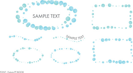 Set of hand-drawn blue polka dots frame, vector illustration isolated on a transparent background. Includes 7 patterns.