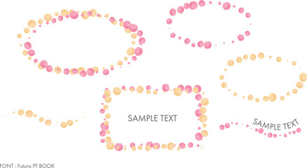 Set of hand-drawn orange and pink circle dots frame, vector illustration isolated on a transparent background.