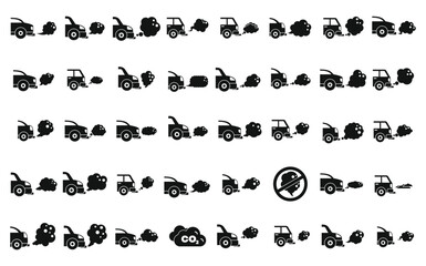 Traffic fumes icons set simple vector. Climate gas car. Traffic air auto