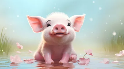  A little pig is sitting in the water © Maria Starus