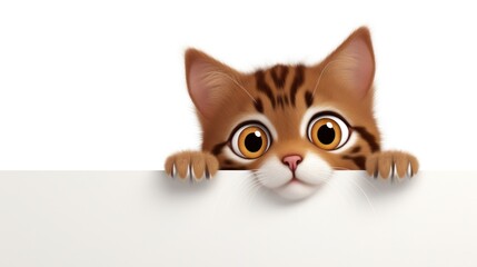 A cartoon cat peeking over a blank sign