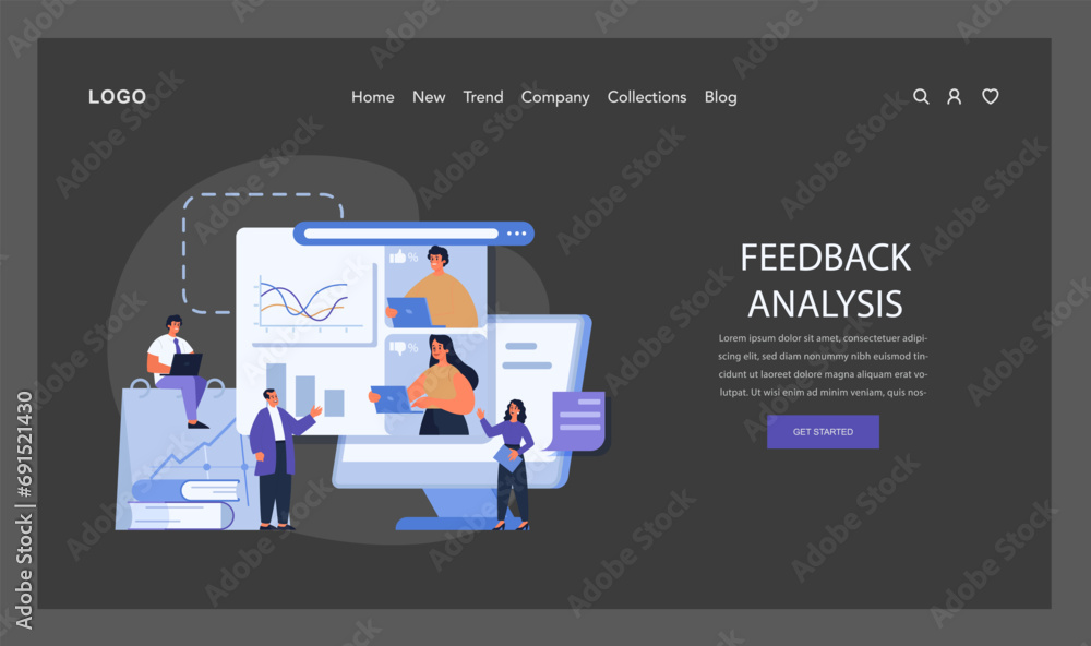 Poster feedback analysis concept. a team engages in data-driven performance review using analytics to enhan