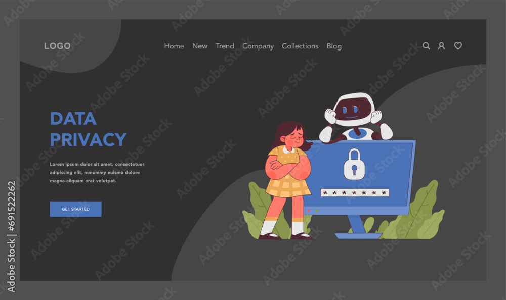 Poster ai in education emphasizes data privacy, with a robot demonstrating secure password protection to a 