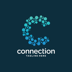 Connection logo design with letter C creative concept Premium Vector